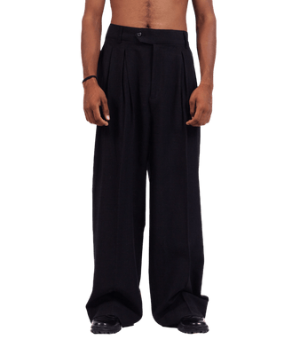 BLACK KHADDAR DOUBLE-PLEATED TROUSERS