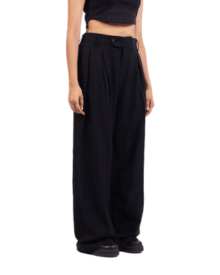 BLACK KHADDAR DOUBLE-PLEATED TROUSERS