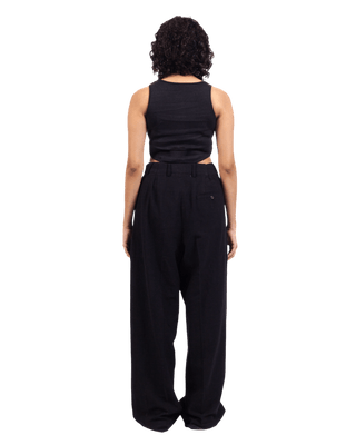 BLACK KHADDAR DOUBLE-PLEATED TROUSERS