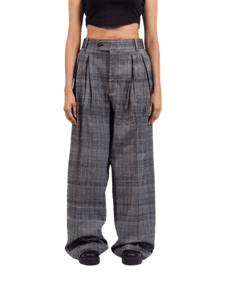 GREY TWEED DOUBLE-PLEATED TROUSERS