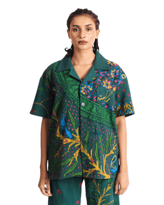 "PEACOCK GARDEN" BLOCKPRINT BUTTON DOWN