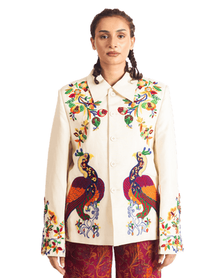 "PAINTED BIRD" SILK JACKET