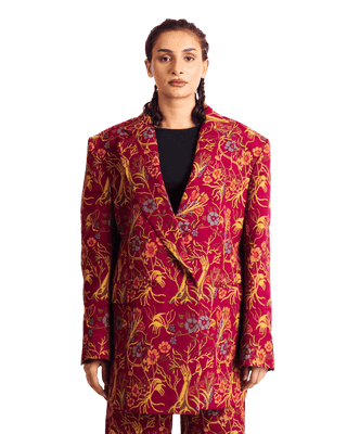 "RED AFFAIR" JACQUARD WOVEN COAT