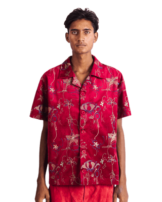 "STUDY IN SCARLET" VELVET BUTTON DOWN