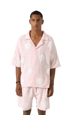 Hand-Embroidered pink button-down