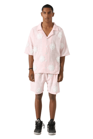 Hand-Embroidered pink button-down