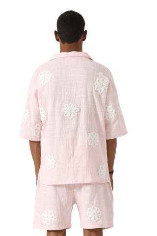 Hand-Embroidered pink button-down