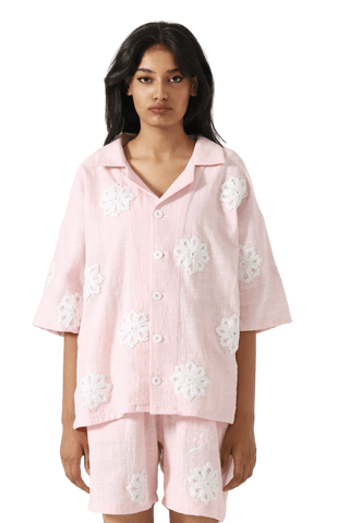 Hand-Embroidered pink button-down