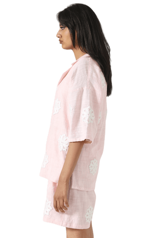 Hand-Embroidered pink button-down