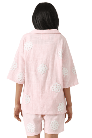 Hand-Embroidered pink button-down