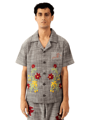 Grey embellished khaddar button-down