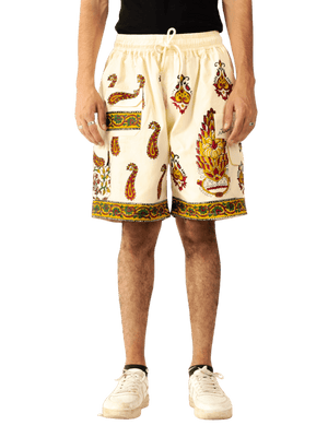 Beige block-printed shorts