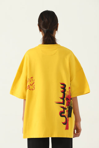 "azaadi" printed mustard t shirt