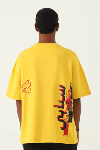 "azaadi" printed mustard t shirt