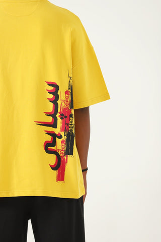 "azaadi" printed mustard t shirt