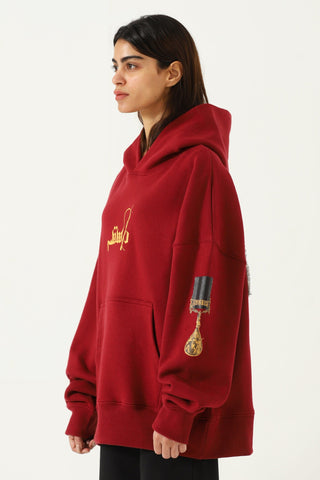 "muqabla" patchwork maroon hoodie