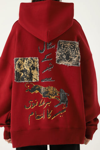 "muqabla" patchwork maroon hoodie