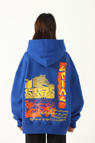 "remembrance" royal blue printed hoodie