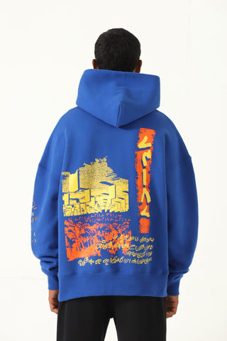 "remembrance" royal blue printed hoodie