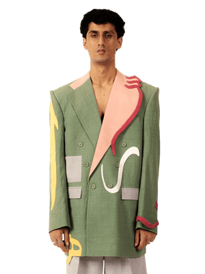 “Urban totem” double-breasted blazer