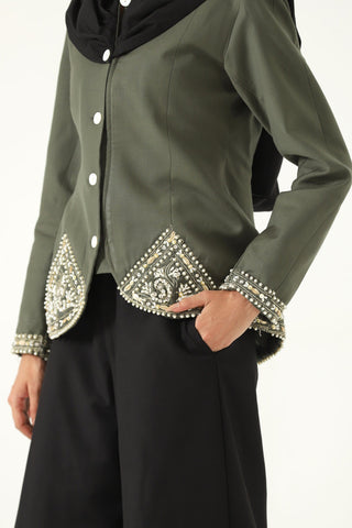 OLIVE GREEN EMBROIDERED JACKET