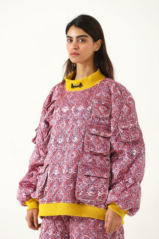 "HAVELI" QUILTED SILK BLOCKPRINT SWEATSHIRT