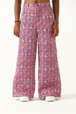 "HAVELI" QUILTED SILK BLOCKPRINT SWEATPANTS