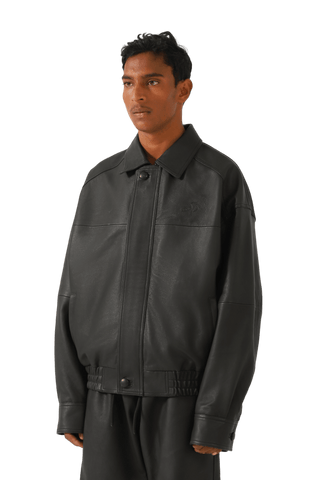 "95" OVERSIZED LEATHER EMBOSS JACKET