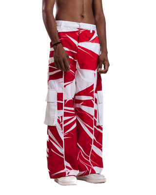 "Crimson Vortex" Abstract Printed Nylon Pants