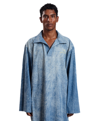 "Ocean Waves" Flared Acid Wash Denim Shirt