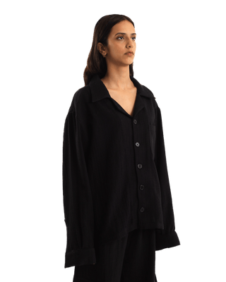 HANDWOVEN BLACK DOBBY SHIRT