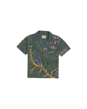 "Peacock garden" block print button-down