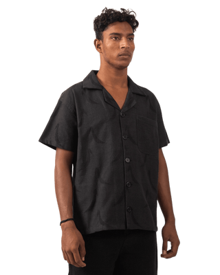 Black Handwoven 'Ray' Button-Down Shirt