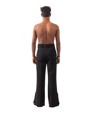 BLACK FRAYED KHADDAR DOUBLE-PLEATED PANTS