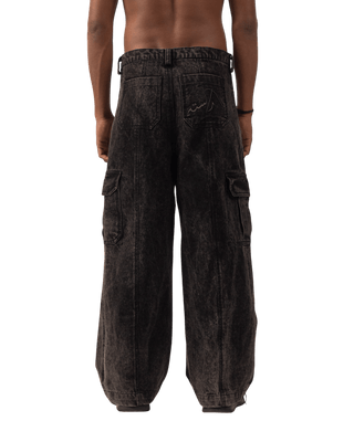 BLACK ACID WASH CARGO PANTS