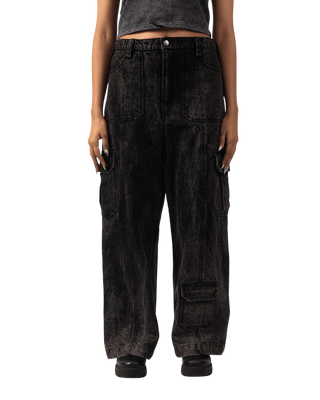 BLACK ACID WASH CARGO PANTS