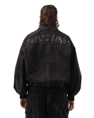 BLACK ACID WASH BOMBER JACKET