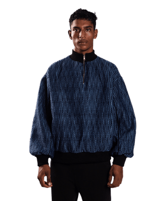 INDIGO HANDWOVEN DOBBY SWEATSHIRT