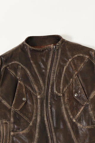 "BOWERY NIGHTS" DISTRESSED LEATHER JACKET