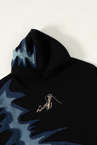 'INTERTWINE DENIM AND FLEECE HOODIE