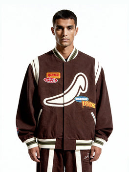 Chocolate embroidered varsity jacket