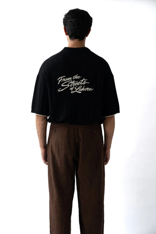 Black Knit Polo Sweater