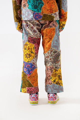 BLOCKPRINTED PATCHWORK SATIN TROUSERS - Rastah