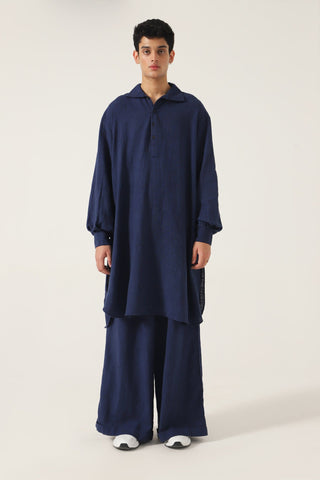 NAVY BLUE HANDWOVEN TROUSERS - Rastah